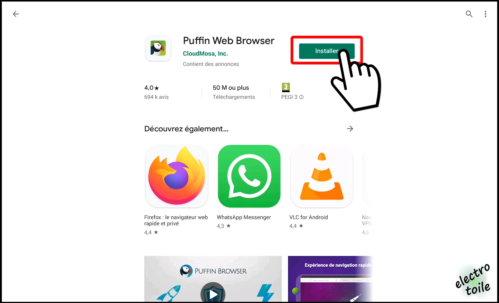 Installation Puffin navibateur installation sur tablette Android du navigateur Cloud Puffin browser