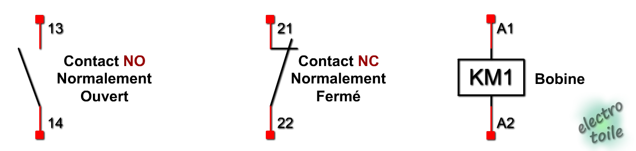 symbole des contacts électriques et de la bobine du contacteur