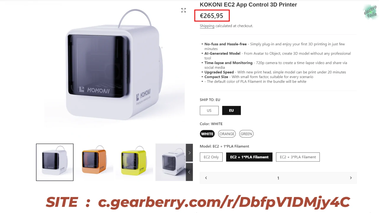 tarif de l'imprimante 3D KOKONI EC2