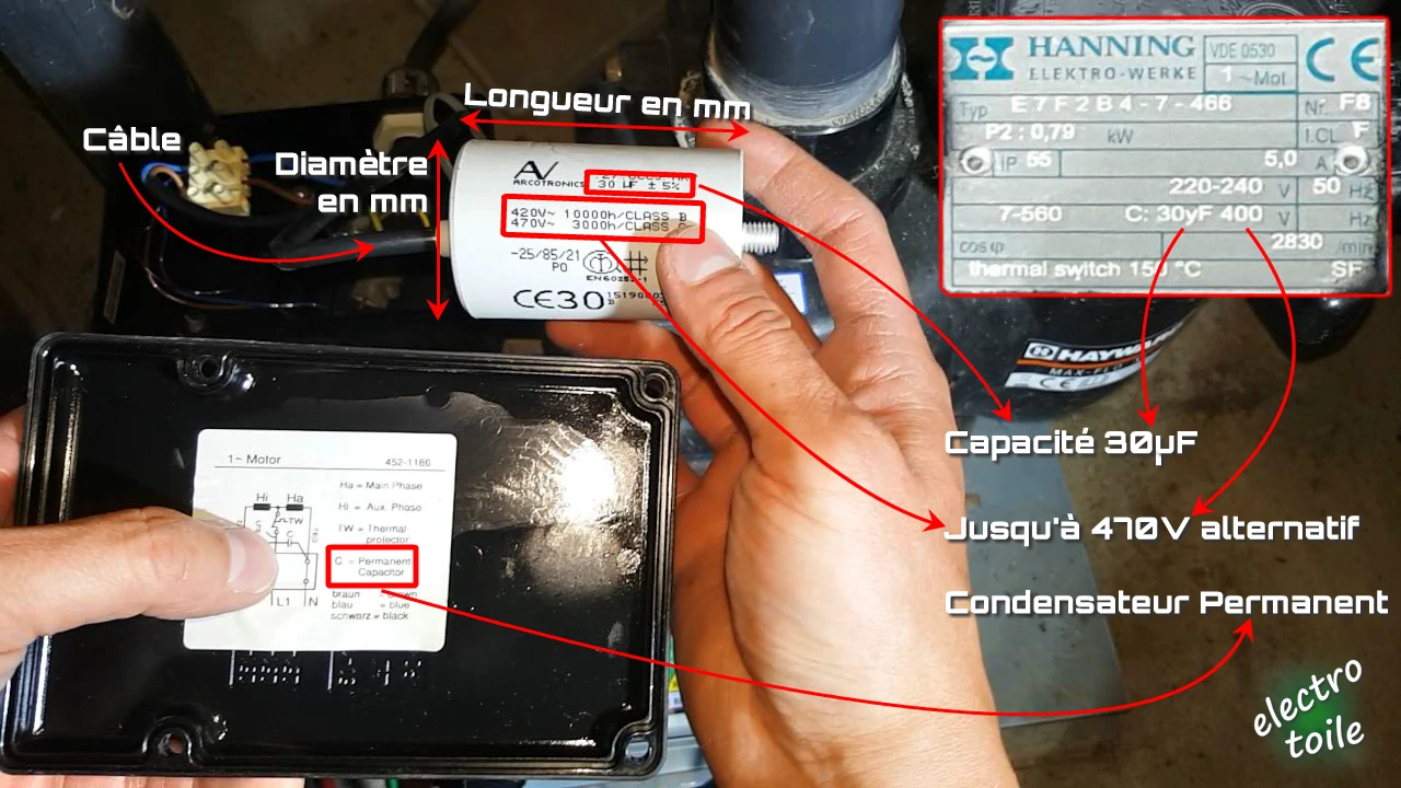 comment déterminer le condensateur permanent d'un moteur monophasé