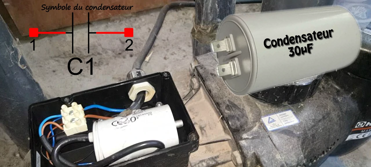 identification du condensateur responsable de la panne du moteur de filtration de la piscine