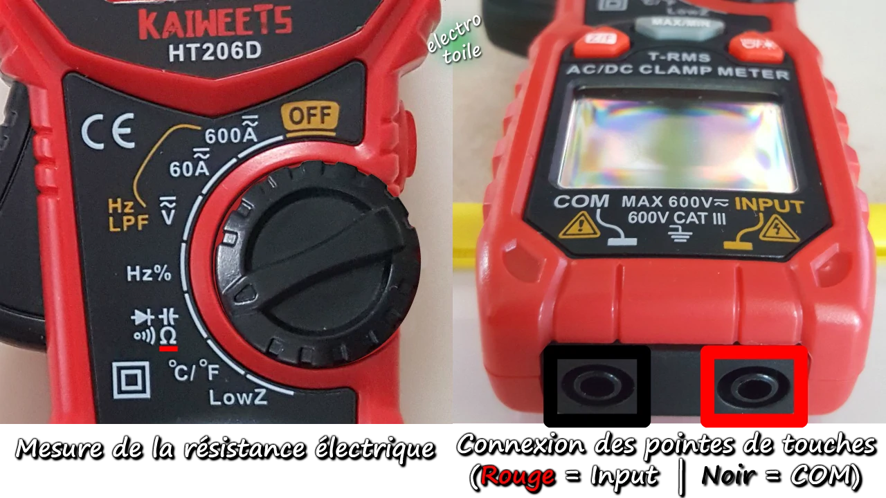 calibre de la pince ampèremétrique pour mesurer la résistance électrique
