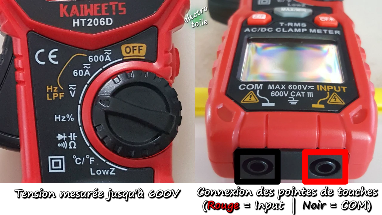calibre de la pince ampèremétrique pour mesurer la tension