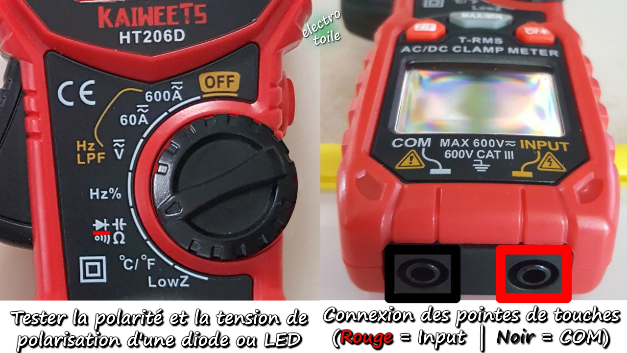 calibre de la pince ampèremétrique pour contrôler une diode