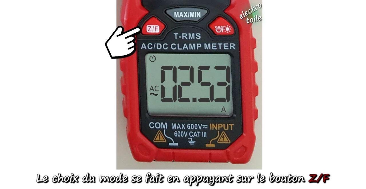 choisir lemode AC ou DC pour la mesure de l'intensité du courant électrique
