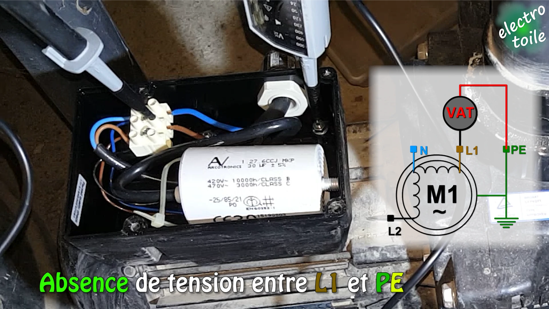 Vérification de l'absence de tension sur le moteur monophasé asynchrone