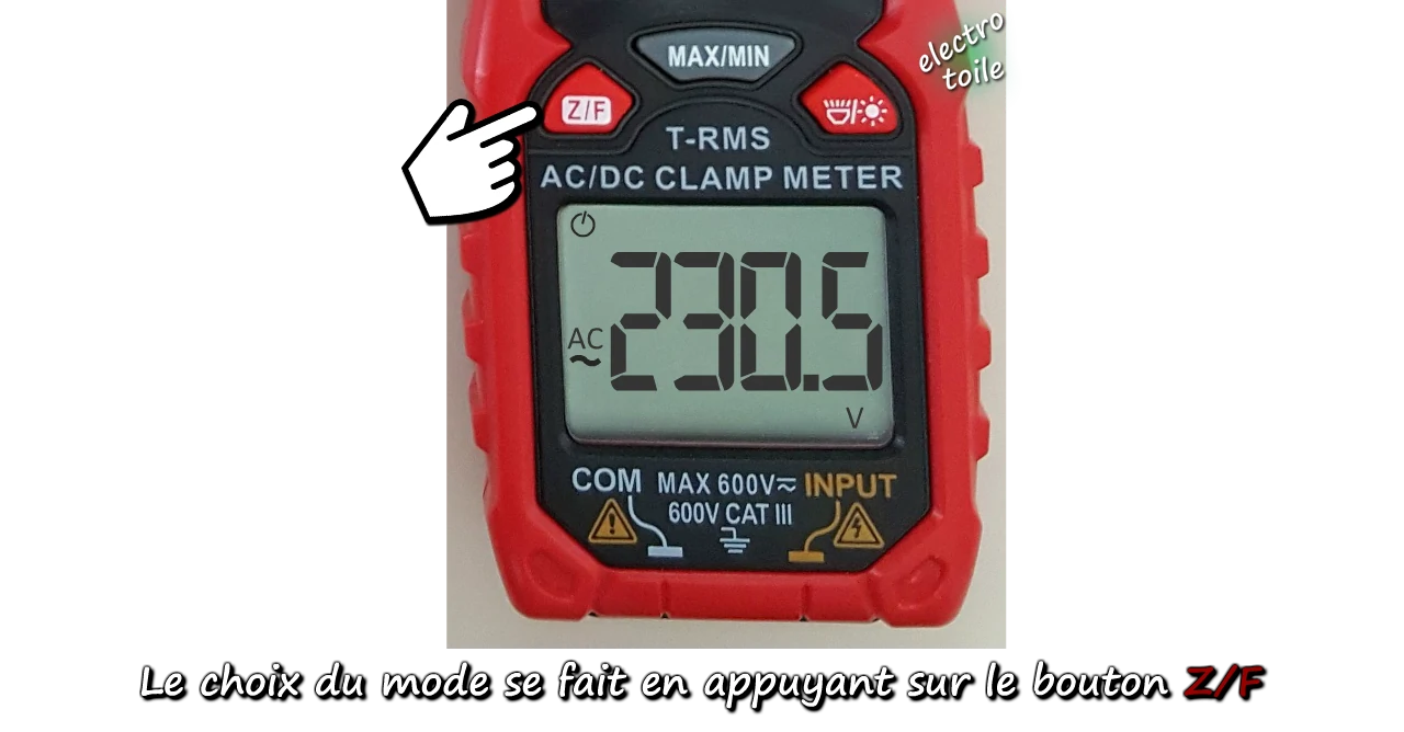 choisir lemode AC ou DC pour la mesure de l'intensité du courant électrique