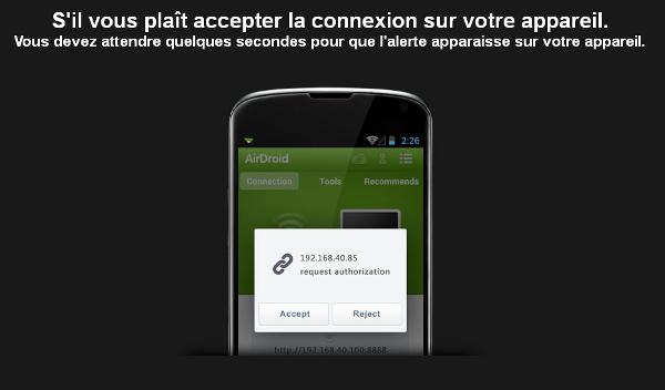 accepter la connexion AirDroid sur votre périphérique mobile