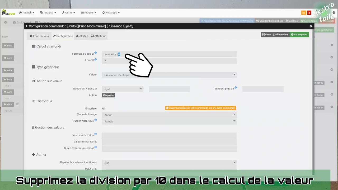 corriger l'erreur de calcul de la valeur de la puissance mesurée par la prise Moes sous Jeedom