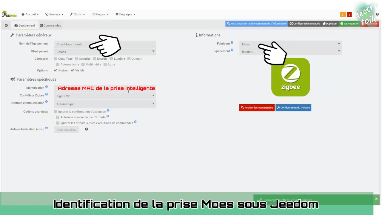 identifiez la prise Moes zigbee sous Jeedom