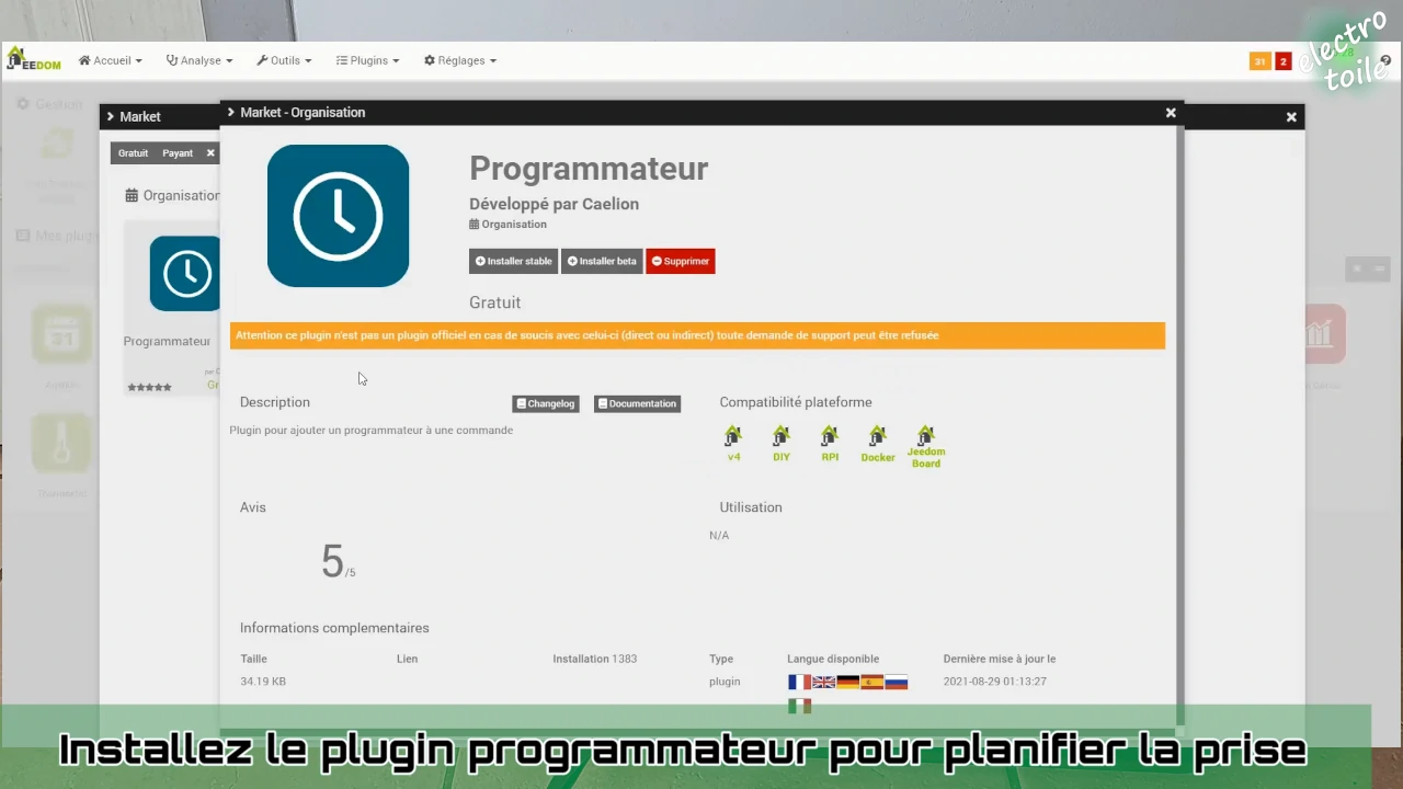 installer le plugin gratuit Programmateur sous Jeedom