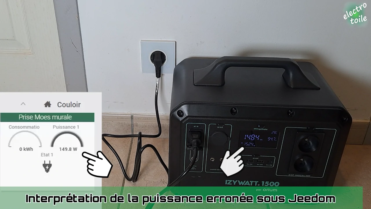 mesure de la puissance de charge de la station izywatt 1500 sur la prise intelligente Moes