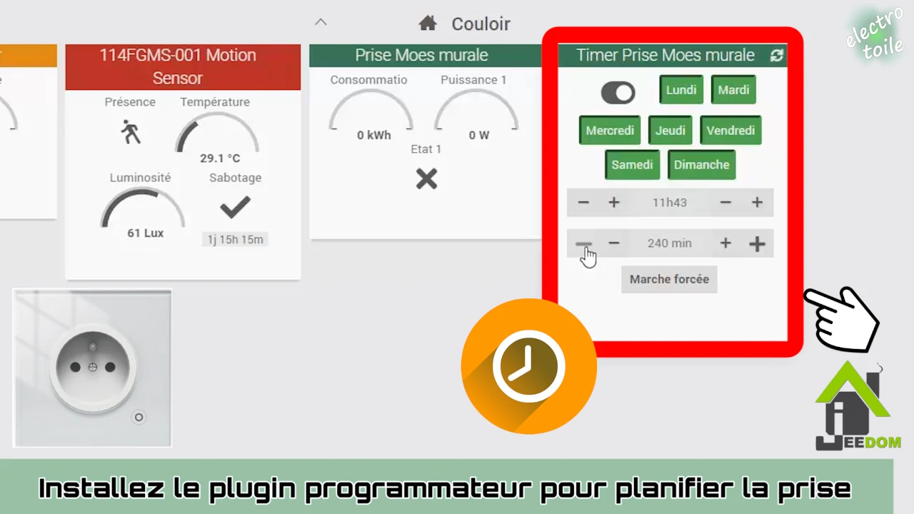 gestion automatisée de la prise murale encastrée Moes sous Jeedom