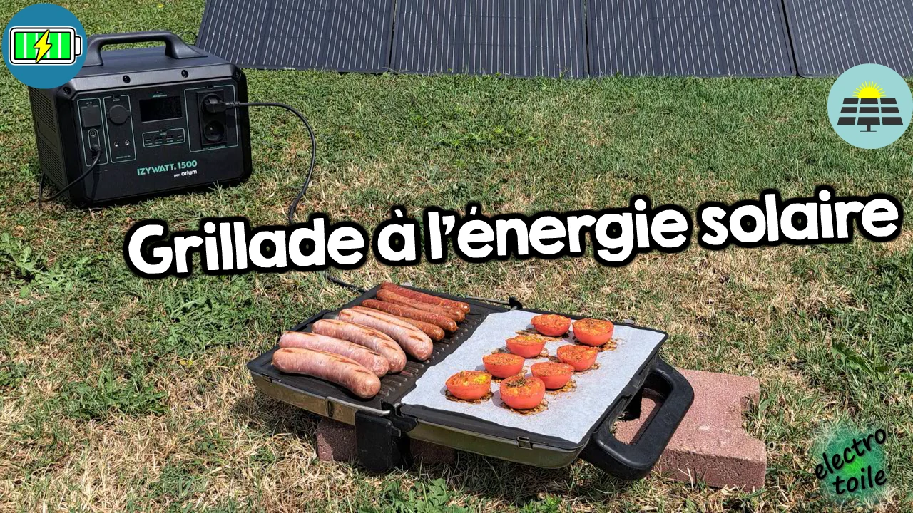 alimentation d'un grill électrique avec la station solaire Izywatt 1500 et panneau photovoltaïque Orium