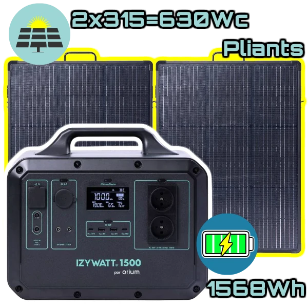 Pack panneau solaire pliable 2x315Wc et station d'énergie Izywatt 1500