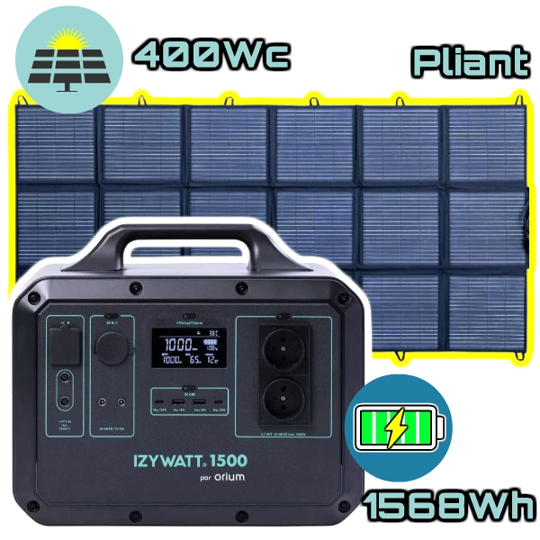Pack panneau solaire pliable 400Wc et station d'énergie Izywatt 1500