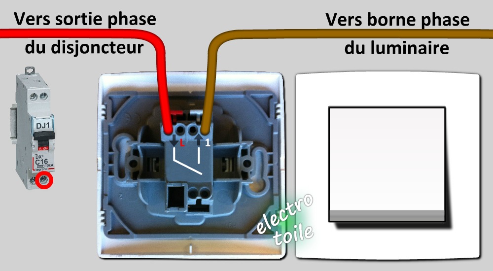 Câblage d'un interrupteur simple pour montage simple allumage