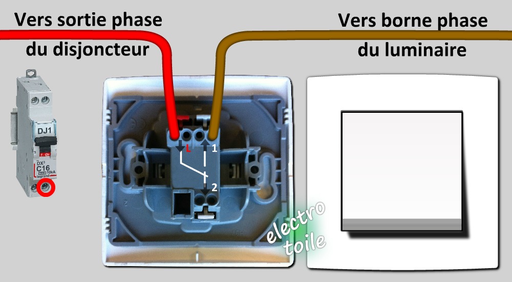 Câblage d'un interrupteur va-et-vient pour montage simple allumage