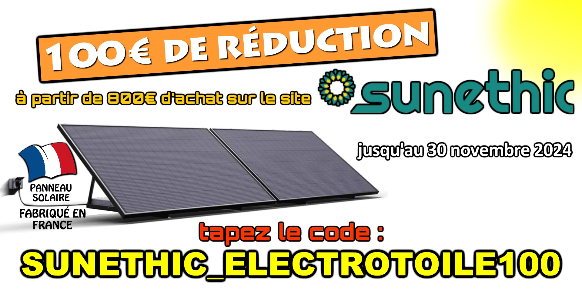 100€ de réduction sur le site Sunethic