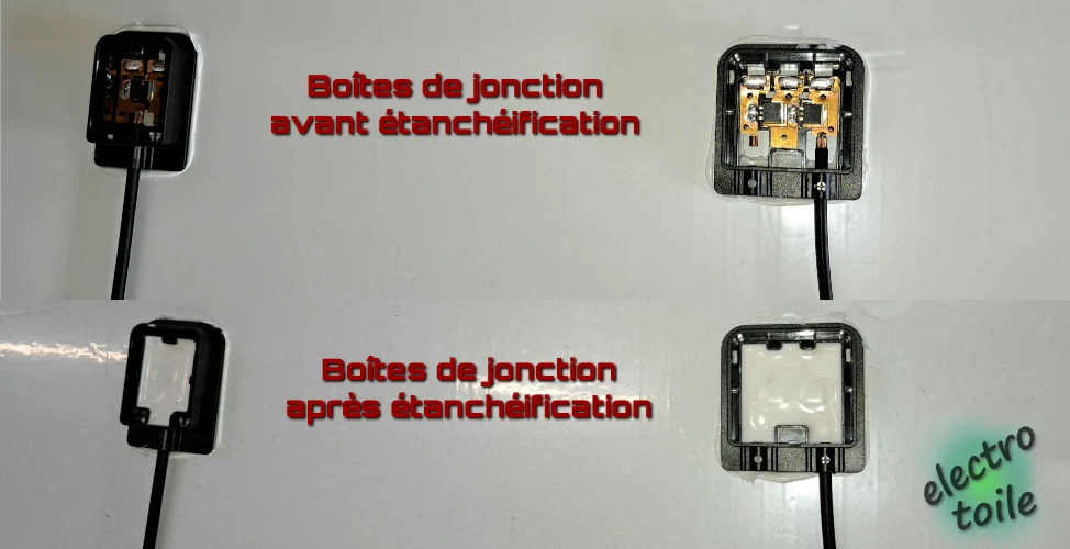 dépose de silicone dans la boîte de jonction du panneau photoltaïque