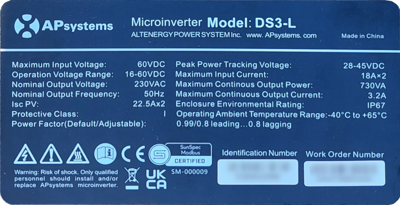 caractéristiques techniques du micro onduleur APSystems DS3-L