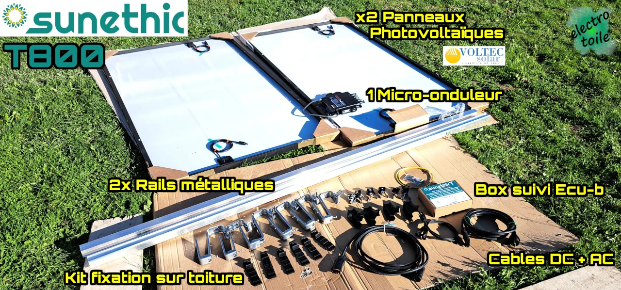 contenu du kit solaire Sunethic T800 pour toiture