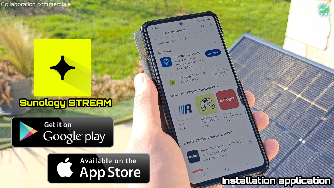 installer l'application Sunology Stream pour le panneau solaire Play max