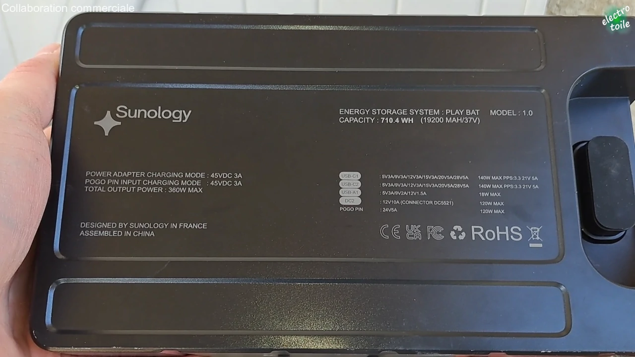 données techniques de la batterie sunology de la station solaire Play max