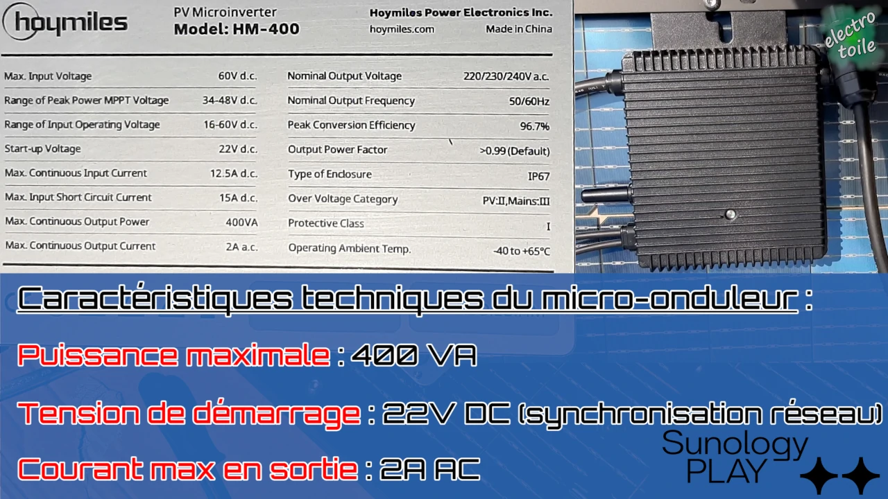 caractéristiques techniques du panneau photovoltaïque équipant la station solaire Sunology Play bifaciale