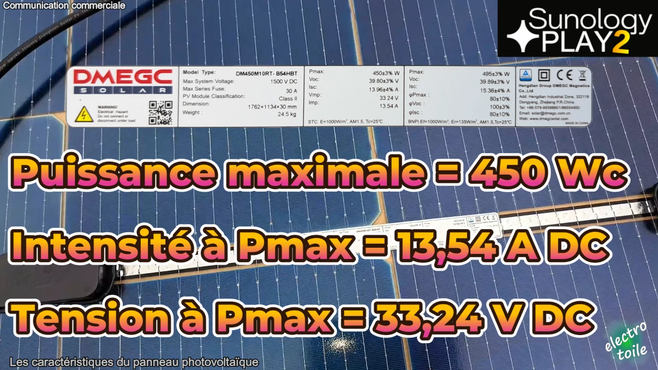 quel est le panneau photovoltaïque équipant la station solaire sunology play 2 ?