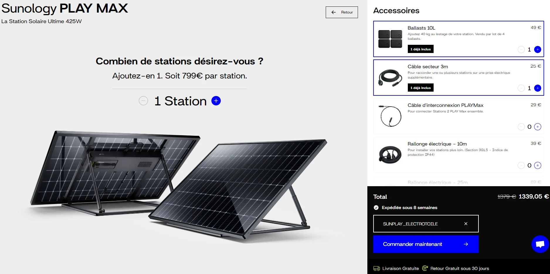 code de réduction pour la station solaire sunology PLAYMax