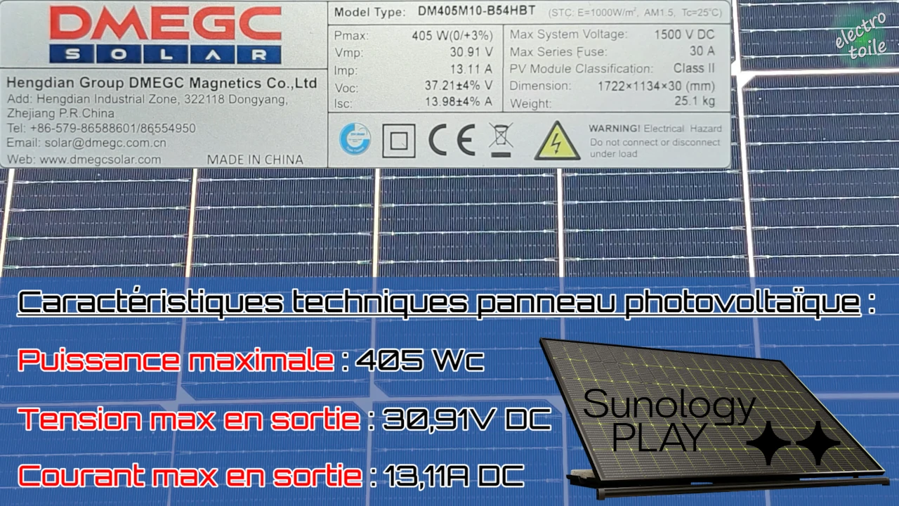 caractéristiques techniques du panneau photovoltaïque équipant la station solaire Sunology Play bifaciale