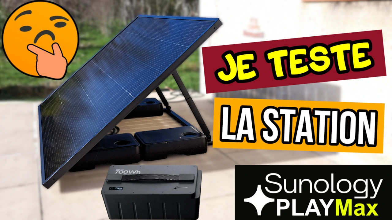 test de la station solaire Sunology PLAY Max avec batterie à l'arrière du panneau photovoltaïque