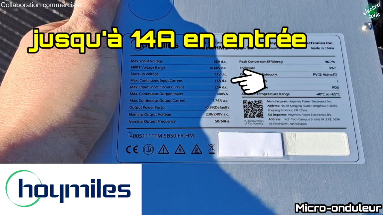 données techniques du micro-onduleur HMS-400 Hoymiles de la station solaire sunology Play max