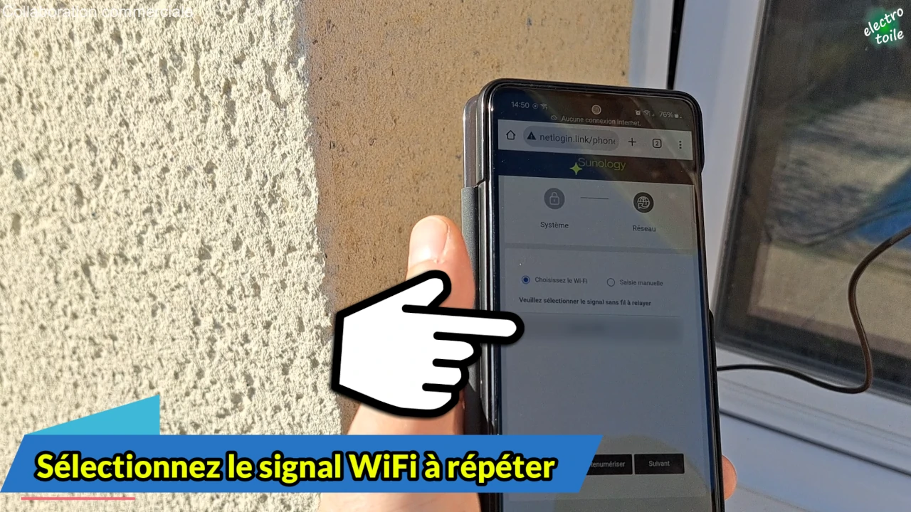 définir le réseau le sans fil à relayer par le répéteur Wifi de Sunology