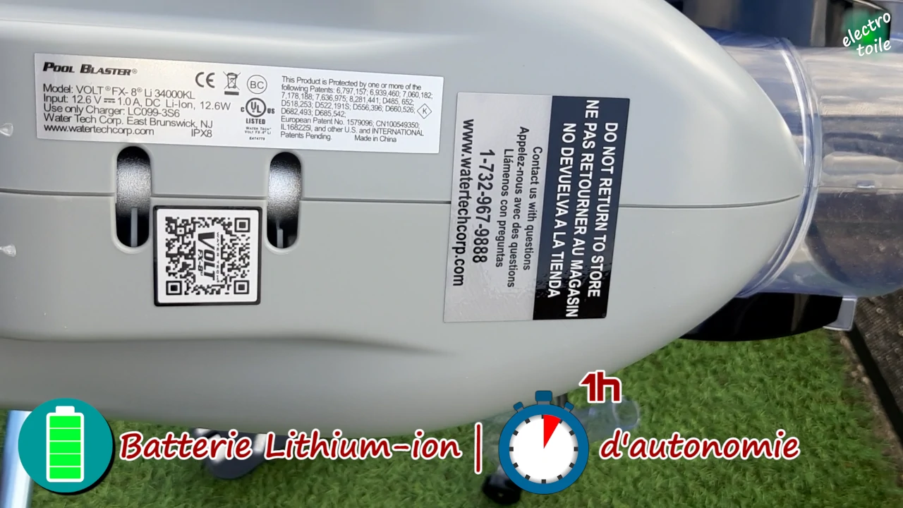 la batterie lithium ion de l'aspirateur sans fil Volt FX8 li offre 60 minutes de fonctionnement