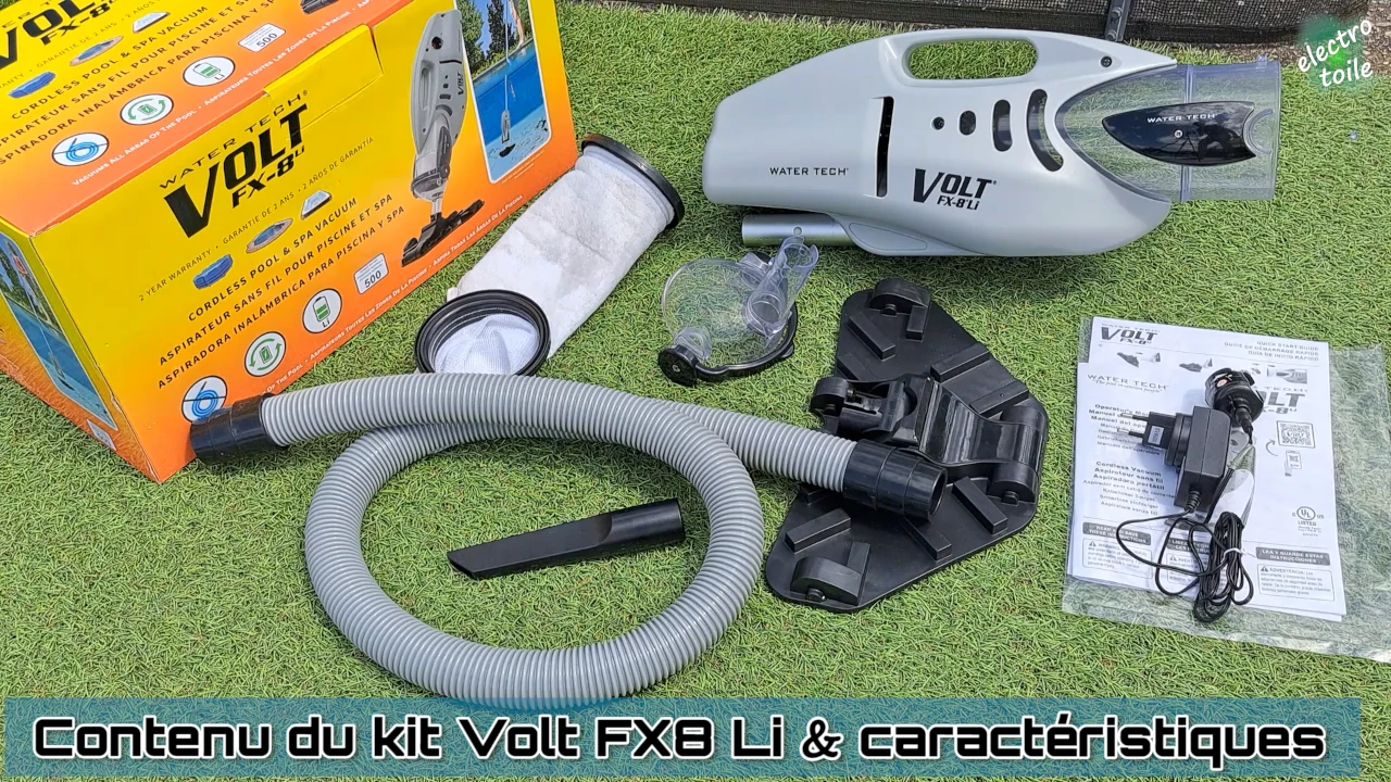 que contient l'aspirateur sans fil pour piscine et spa Volt FX8 Li de la marque Water Tech