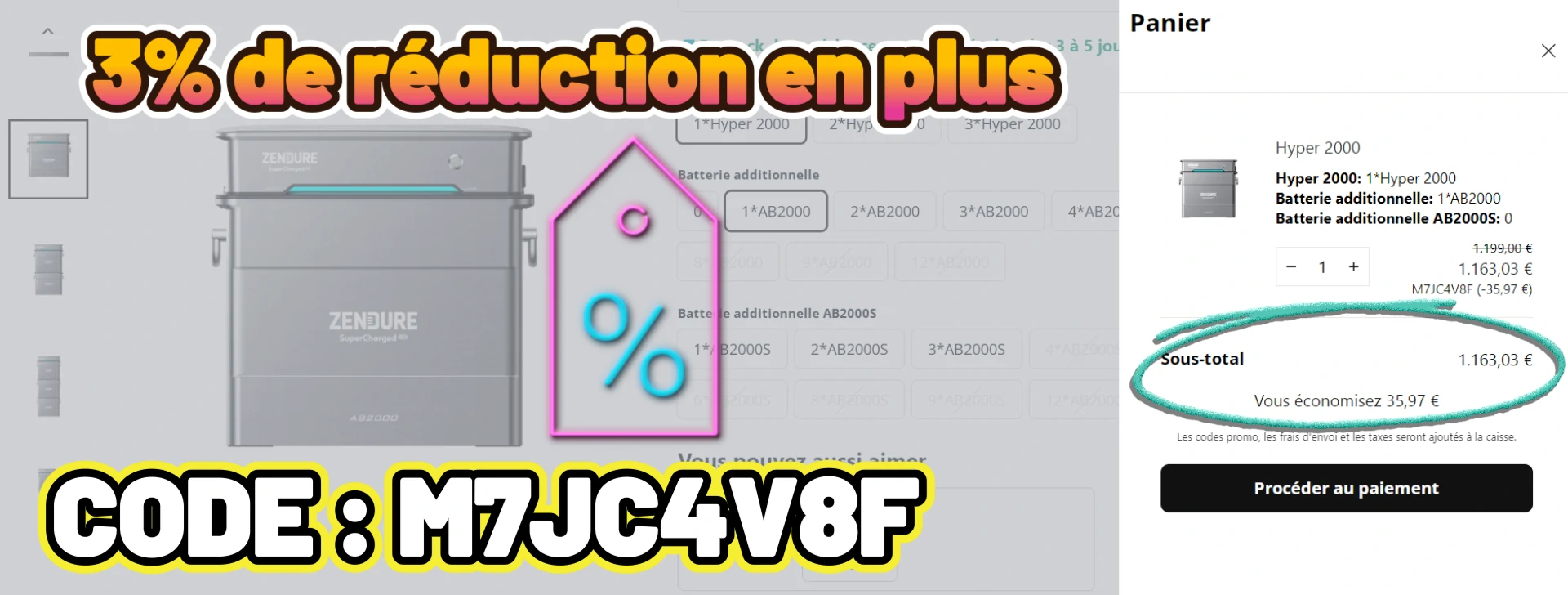 offre 2025 exclusive sur le Zendure Hyper 2000 3% de réduction supplémentaire